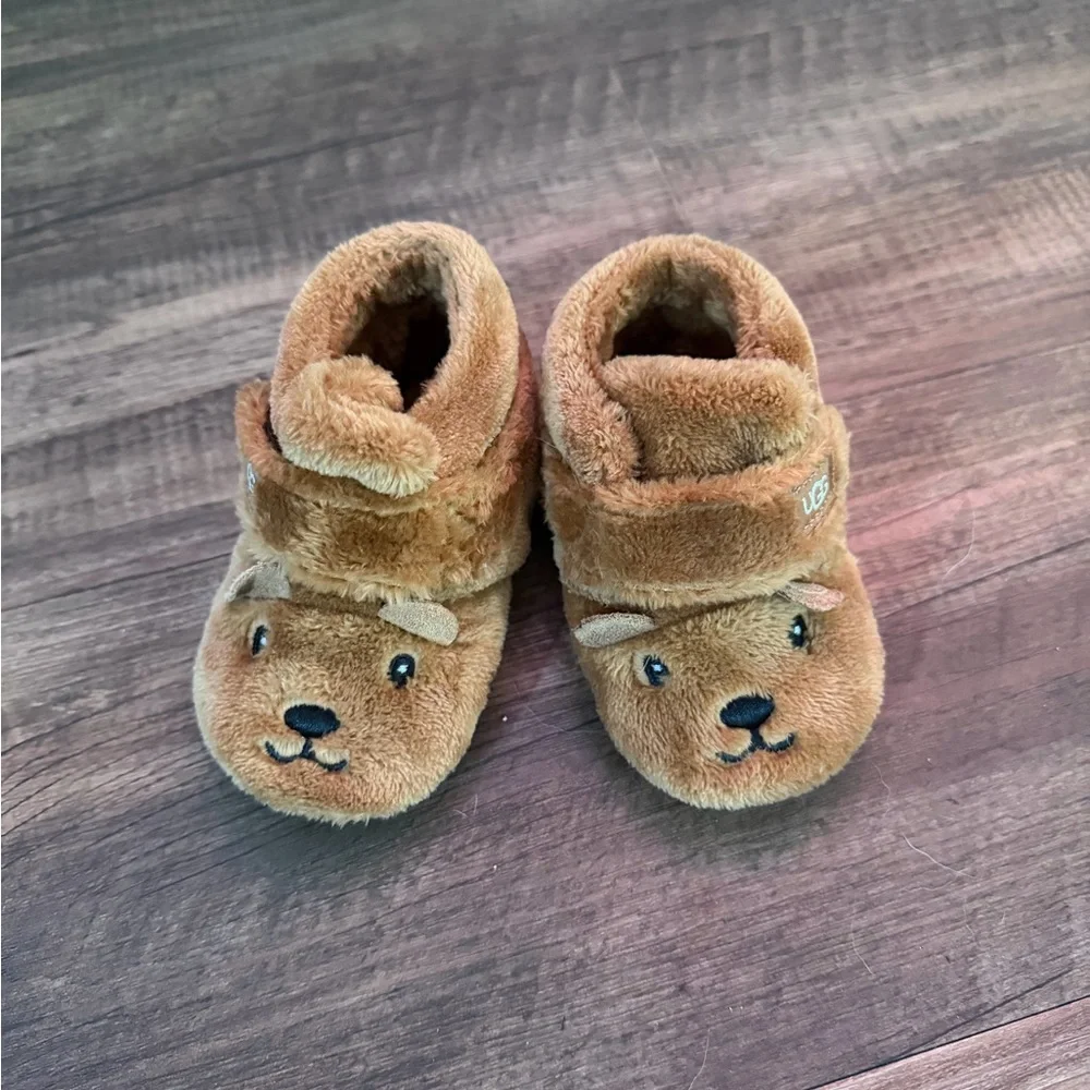 UGG Kids Chestnut Plush Bear Velcro Slippers